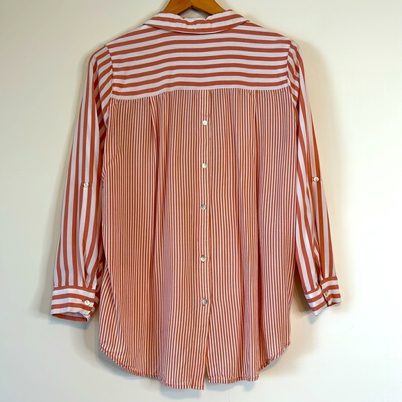 JANE + DELANCEY Salmon and White Striped Button-Up Shirt - Picture 2 of 7